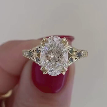Oval Art deco Lab Grown Engagement Ring Vintage Gold Wedding Ring