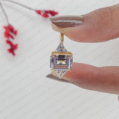 Emerald Cut Lab Grown Diamond Engagement Ring | Geometric Luxury Bridal Ring | Modern Statement Wedding Jewelry