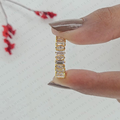 1.76 TCW Alternating Marquise & Baguette Cut Lab Grown Diamond Eternity Band, Yellow Gold Full Eternity Wedding Ring, Modern Geometric Anniversary Band