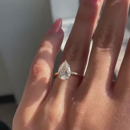 Elegant Pear Cut Moissanite Diamond Ring in Minimalist Solitaire Engagement Ring
