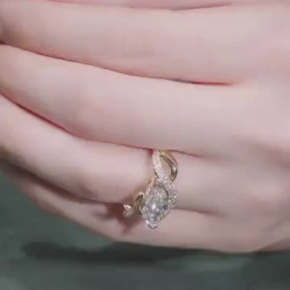 Marquise Lab Grown Bridal Engagement Ring Nature Inspired Gold Wedding Ring