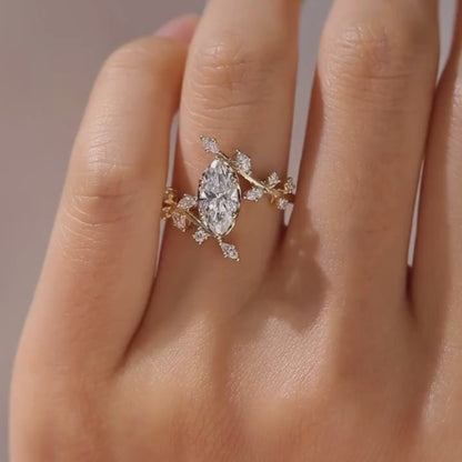 Floral Style  Marquise Cut Lab Grown Engagement Rings Vintage Art Deco  Wedding Rings Nature Inspired Ring Anniversary Ring