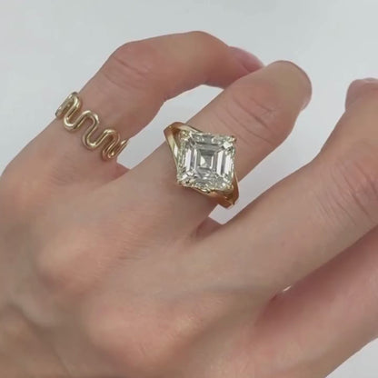 Asscher Cut Moissanite Engagement Ring Split Shank Gold Unique Ring