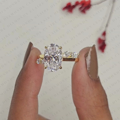 Nature Inspired Oval Cut Lab Grown Diamond Engagement Ring Side Stone Marquise Wedding Ring