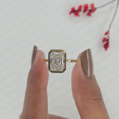 Bezel Set Radiant Cut Lab Grown Diamond Engagement Ring in Gold | Solitaire Wedding Ring for Women | IGI Certified Anniversary Ring