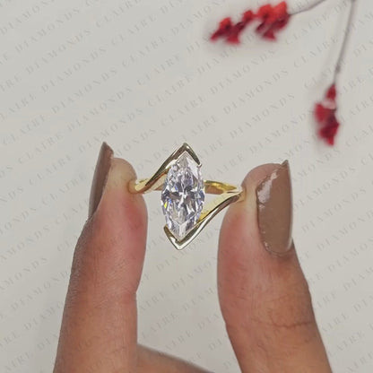 Marquise Cut Lab Grown Diamond Engagement Ring, Modern Bezel Set Solitaire Ring, Minimalist Gold Wedding Ring, IGI Certified Diamond Ring