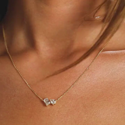 1.25 TCW Emerald and Pear Toi Et Moi Gold Necklace, Two Stone Lab Diamond Pendant