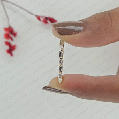 2.00 TCW Baguette & Marquise Lab Grown Diamond Band Vintage Inspired Alternating Stone Anniversary Ring, Elegant Stackable Band & Timeless Everyday Ring