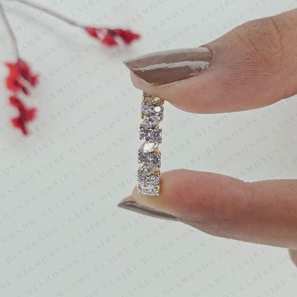 1.12 TCW Marquise & Round Cut Moissanite Diamond Half Eternity Wedding Band Yellow Gold Alternating Band
