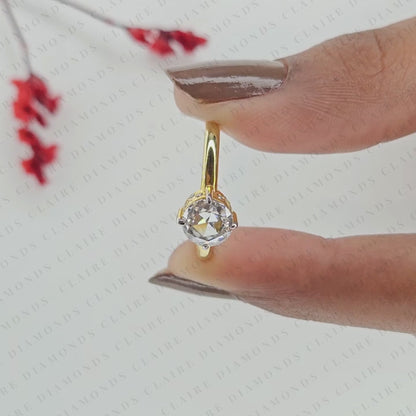 Round Rose Cut Lab Grown Diamond Engagement Ring | Yellow Gold Minimalist Bridal Ring | Flush Setting Ring Wedding | Jewelry