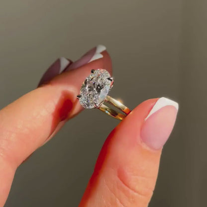 Oval Cut Moissanite Engagement Ring Two Tone Solitaire Gold Wedding Ring