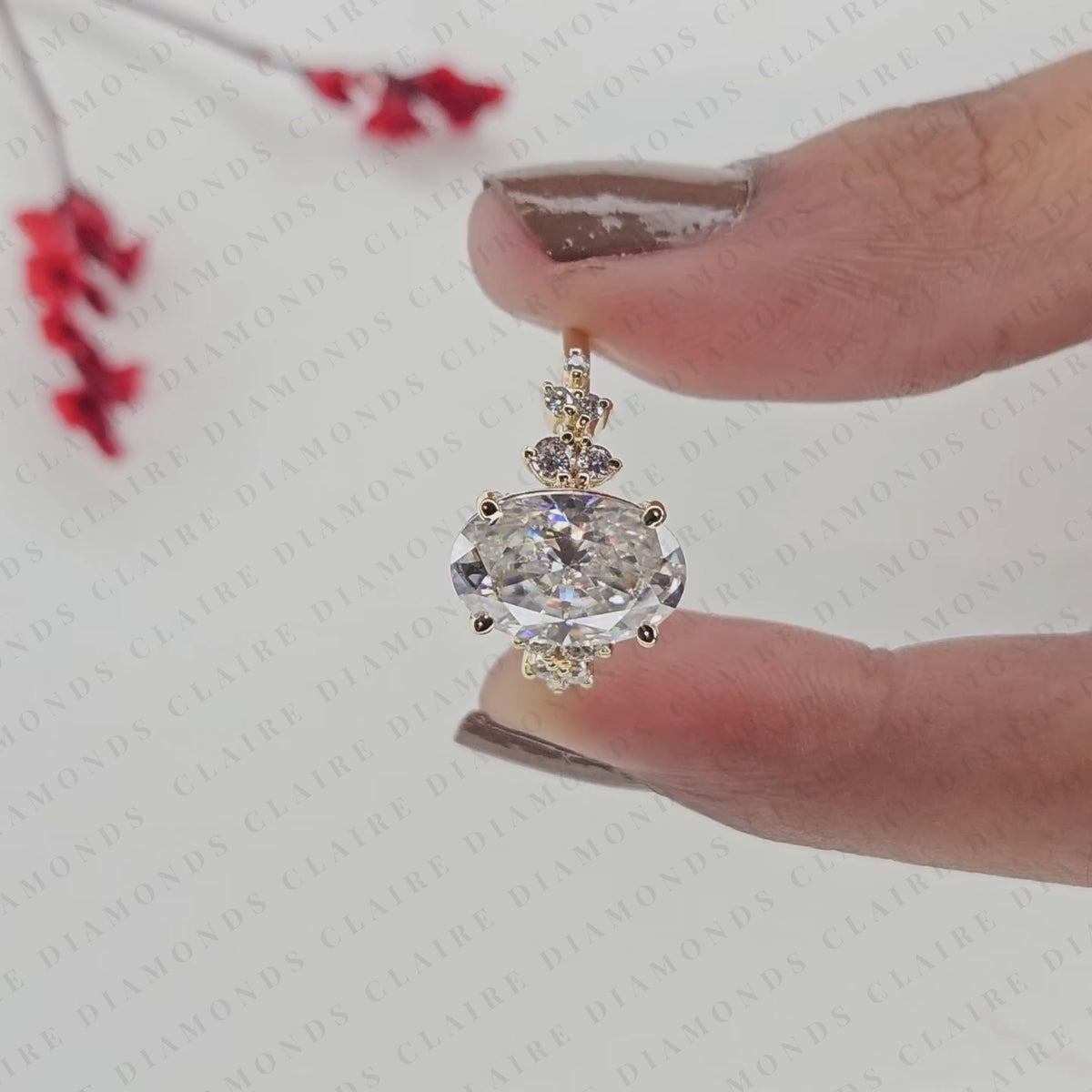Oval Cut Lab Grown Diamond Band Floral Pave Gold Engagement Ring Nature Inspired Wedding Elegant Luxury Jewelry for Women
