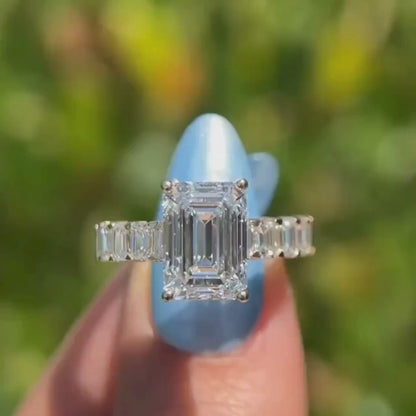 Emerald Cut Moissanite Engagement Ring  Lab Grown Wedding Ring Anniversary Ring For Women