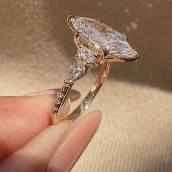 Dutch Marquise Cut Moissanite Diamond Engagement Ring with Kite Cut Side Stones Luxury Wedding Ring for Women