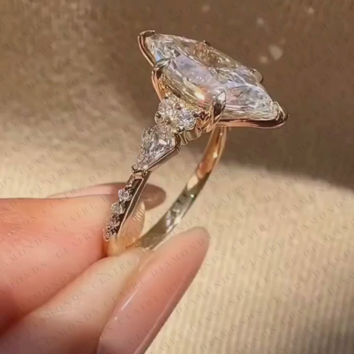 Dutch Marquise Cut Moissanite Diamond Engagement Ring with Kite Cut Side Stones Luxury Wedding Ring for Women