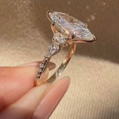 Dutch Marquise Cut Moissanite Diamond Engagement Ring with Kite Cut Side Stones Luxury Wedding Ring for Women