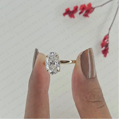 Classic Oval Cut Solitaire Lab Grown Diamond Engagement Ring in Yellow Gold | Hidden Halo Wedding Ring for Women | Timeless Anniversary Gift.