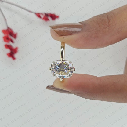 Old Mine Elongated Cushion Cut Lab Grown Engagement Ring in Solid Gold | Classic Solitaire Wedding Ring