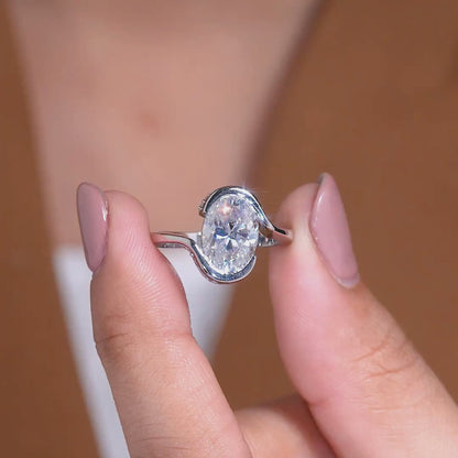 Elegant Oval Cut Moissanite Diamond Bypass Solitaire Engagement Ring Modern Bridal Design