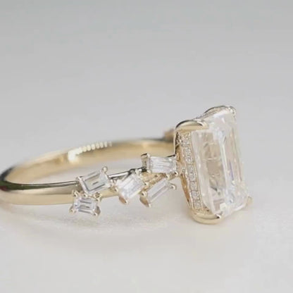 Emerald Cut Lab Grown Engagement Ring Hidden Halo Ring  Wedding Rings For Women Anniversary Ring Promise Gift For Her