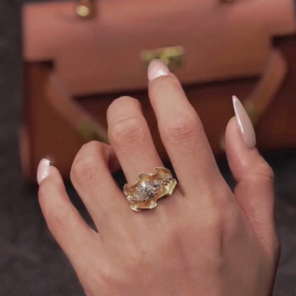 Luxury Round Cut Lab Grown Diamond Statement Cocktail Ring Pavé Design