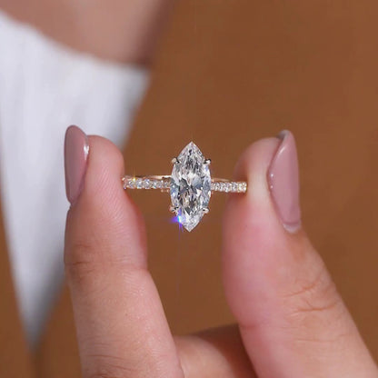 Brilliant Lab Grown Marquise Cut Diamond Ring for Elegant Everyday Glamour Engagement Ring