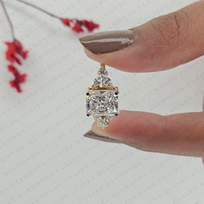 Radiant Cut Lab Grown Diamond Engagement Ring | Marquise & Round Diamond Accents | Sculpted Yellow Gold Split Shank Bridal Ring | Modern Luxury Statement Jewelry