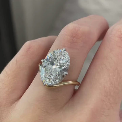 Oval Lab grown Diamond Engagement Ring Two Tone Gold Hidden Halo Bridal Ring