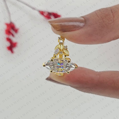 Marquise Cut Lab Grown Diamond Engagement Ring, Floral Leaf Vine Gold Ring, Nature Inspired Bridal Ring, Unique Vintage Wedding Jewelry