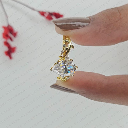 Pear Cut Lab Grown Diamond Engagement Ring, Nature Inspired Vine Band, Yellow Gold Floral Bridal Ring, Unique Wedding Ring for Women