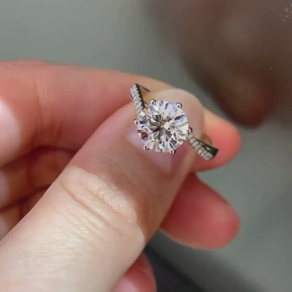 Round Cut Lab Grown Engagement Ring Accent Gold Wedding Ring