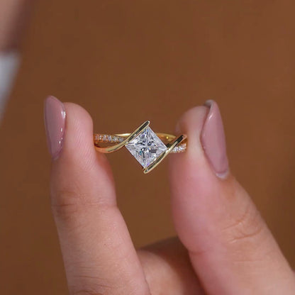 Princess Cut Moissanite Diamond Ring East West Engagement Ring Bypass Wedding Ring