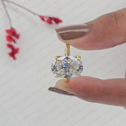 Oval Moissanite Diamond Engagement Ring in Gold | Hidden Halo Ring With Tulip Set Gold Ring.