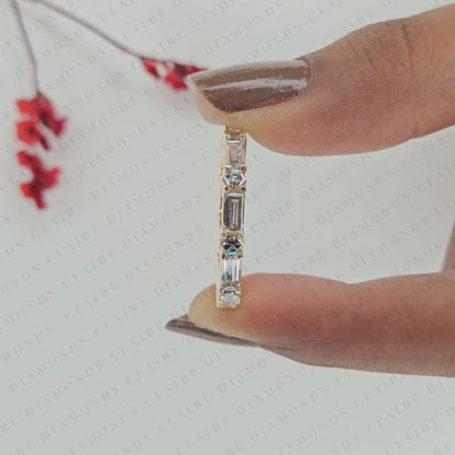 1.98 TCW Baguette & Octagon Lab Grown Diamond Band Geometric Eternity Wedding Stackable Band Modern Bridal Jewelry