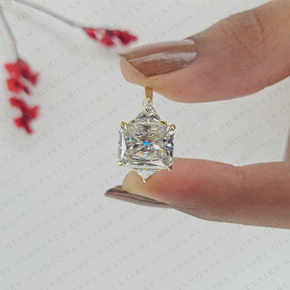 Radiant Cut Moissanite Diamond Engagement Ring Three Stone Gold Ring Trillion Elegant Jewelry for Women