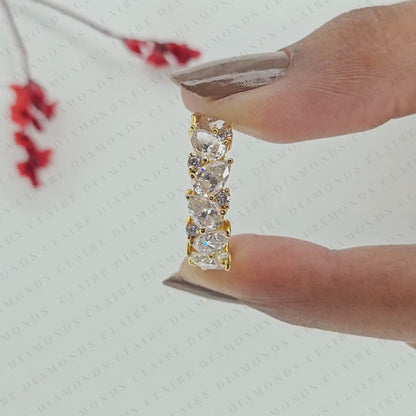 4.00 TCW Pear & Round Cut Lab Grown Diamond Wedding Floral Cluster Eternity Band Vintage Inspired Bridal Jewelry