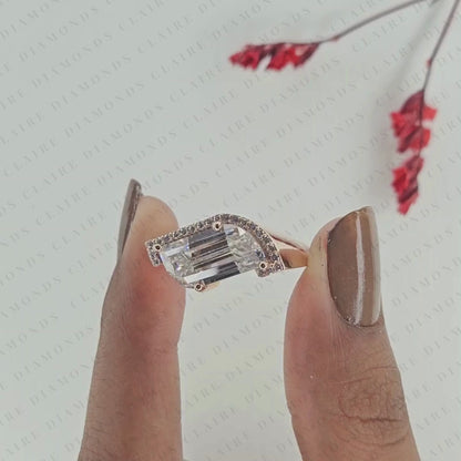 Modern Flame Cut Lab Grown Diamond Halo Engagement Ring with Exceptional Brilliance