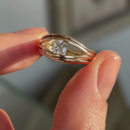 Modern Wave Design Round Diamond Lab Grown Solitaire Ring in Minimalist Open Frame Engagement Ring