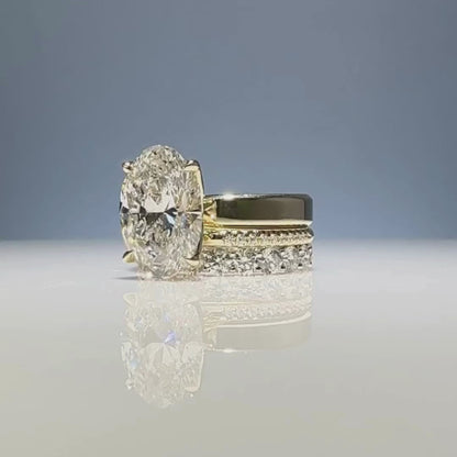 Oval Cut Lab Grown Engagement Ring Set Solitaire Ring With Two Matching Band Set Bridal Set Wedding Ring Set Anniversary Set