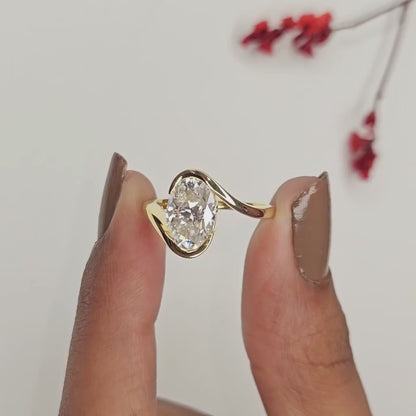 Oval Cut Lab Grown Diamond Bypass Engagement Ring  Modern Twist Solitaire Ring Minimalist Open Wrap Bridal Ring for Women
