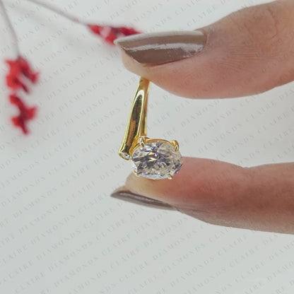 Oval Cut Lab Grown Diamond Engagement Ring Bypass Ring Unique Open Band Modern Style Bridal Jewelry