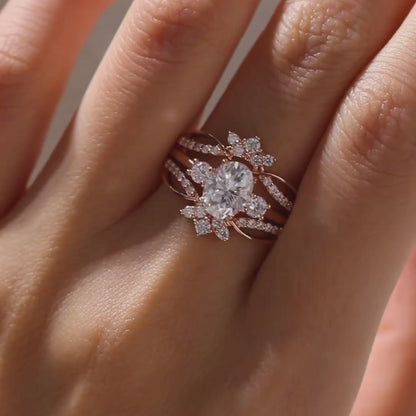 Oval Moissanite Engagement Ring Set Bridal Gold Wedding Ring Set