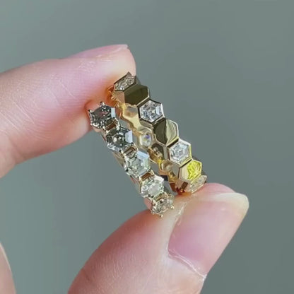 Modern Hexagon Lab Grown Diamond Ring in Unique Stackable Band for Women