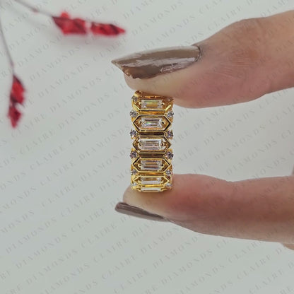 Emerald Cut Lab Grown Diamond Eternity Band | Vintage-Inspired Geometric Gold Wedding Band | Eternity Anniversary Band
