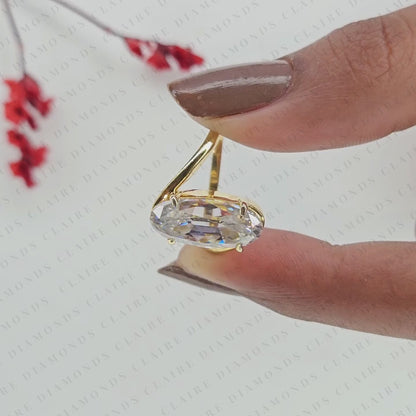 Old Mine Moval Cut Lab Grown Diamond Engagement Ring | Unique Gold Solitaire Ring | Vintage Inspired Modern Bridal Jewelry