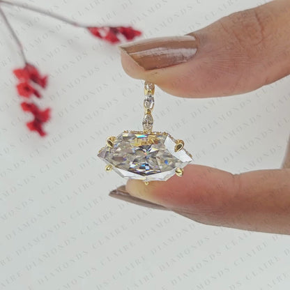Unique Dutch Marquise Moissanite Diamond Hidden Halo Engagement Ring | Yellow Gold Botanical Leaf Four-Prong Setting