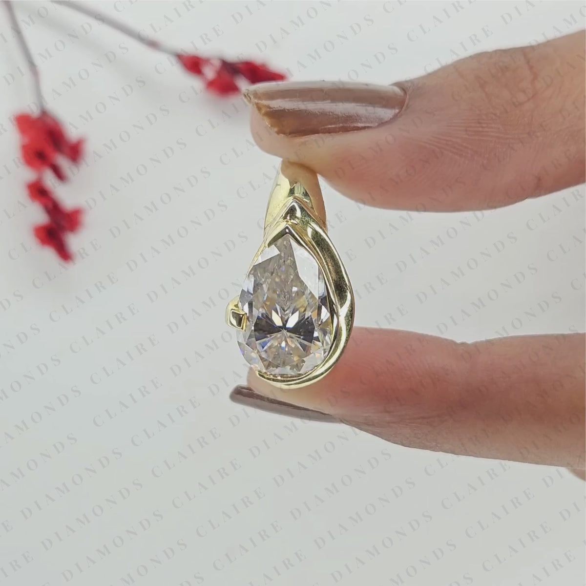 East West Pear Cut Moissanite Diamond Engagement Ring Bezel Set Gold Solitaire Wedding Ring Unique Anniversary Jewelry