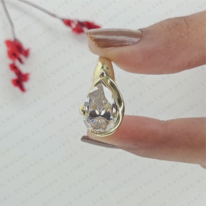 East West Pear Cut Moissanite Diamond Engagement Ring Bezel Set Gold Solitaire Wedding Ring Unique Anniversary Jewelry