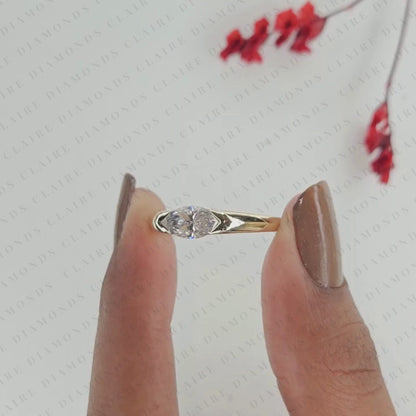 Minimalist Marquise Cut Solitaire Lab Grown Diamond Engagement Ring in Yellow Gold | Modern Bezel-Inspired Promise Ring for Women.