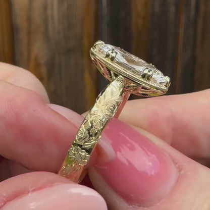 Antique Oval Moissanite Art Deco Engagement Ring Gold Vintage Wedding Anniversary Ring